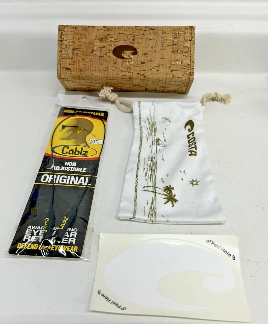 COSTA Cork Case ~Decal ~ Cloth Bag ~ Cablz 14" Original Non Adjustable Retainer